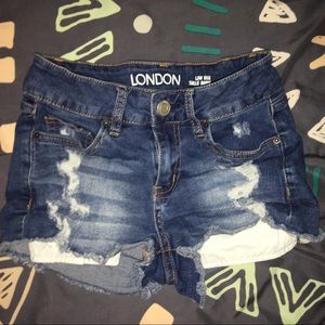 Denim Ripped Low-Rise Shorts